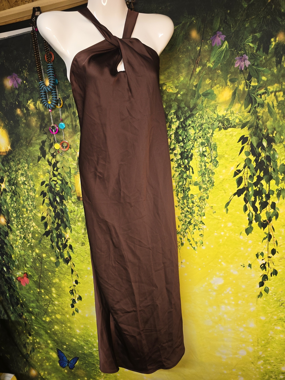 #128 a new day Brown Halter Midi Dress
